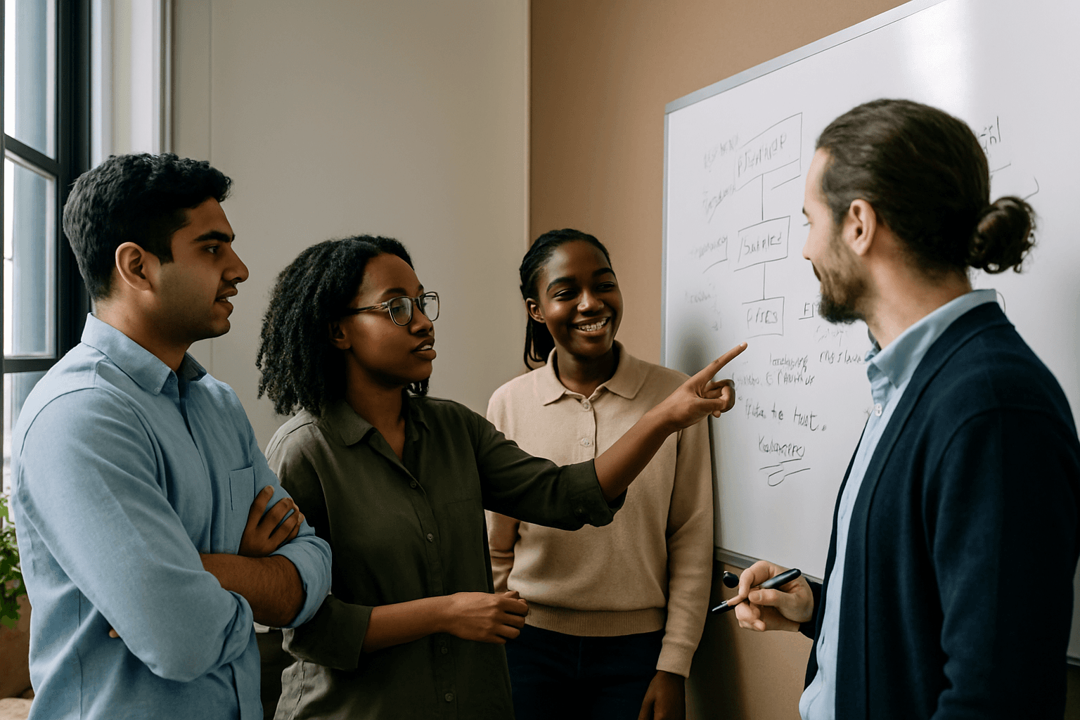 Team whiteboarding a solution